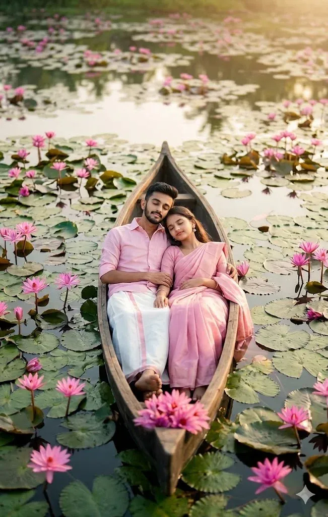Google Gemini AI photo editing prompt for romantic lotus pond couple