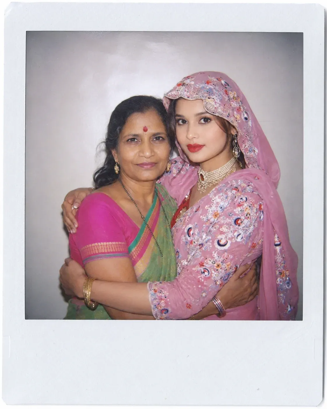 Polaroid-style Indian mother and daughter AI prompt