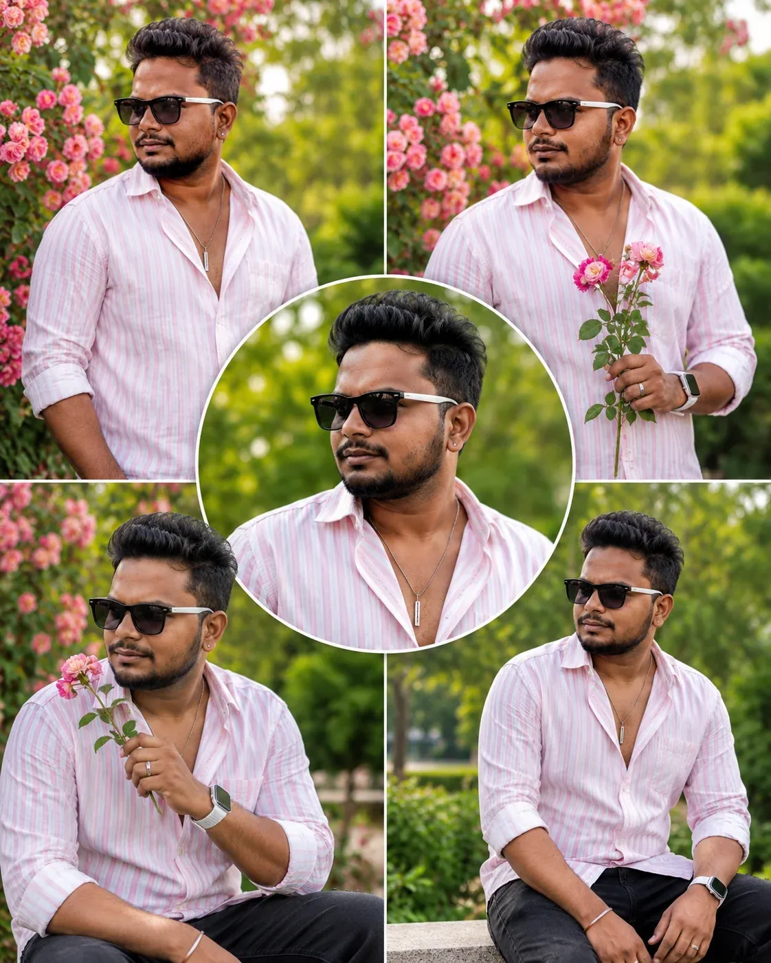 Stylish outdoor rose portrait collage prompt