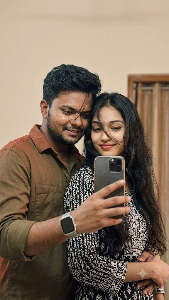 Romantic mirror selfie Gemini couple prompt