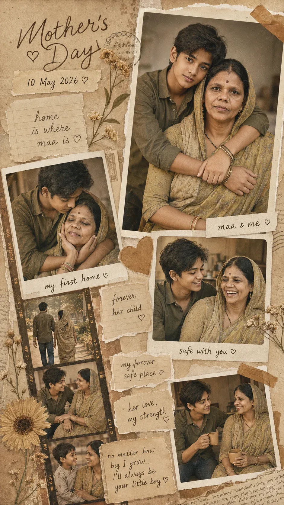 Vintage scrapbook mother and son ChatGPT prompt