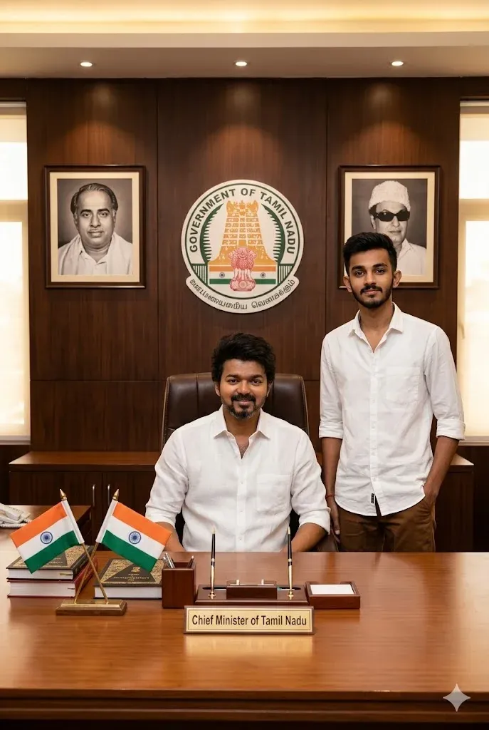 Vijay fictional office meeting AI prompt