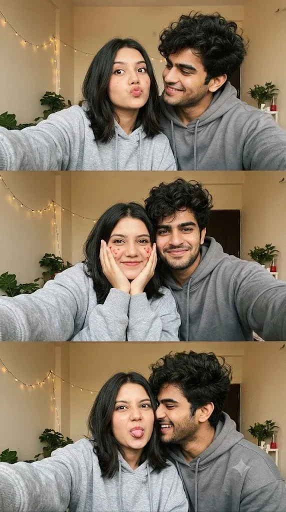 Cute couple selfie collage Gemini prompt