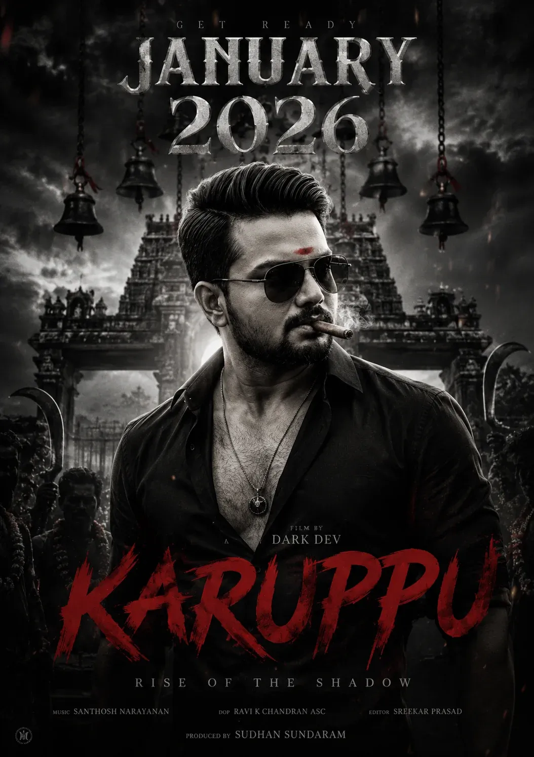 Dark action Karuppu movie poster prompt