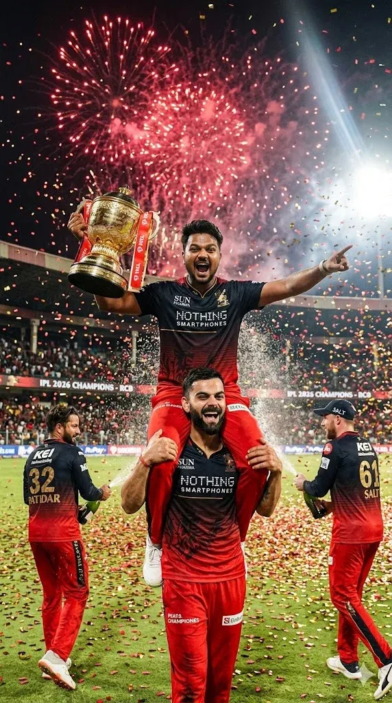 RCB fan celebrating on a player's shoulders