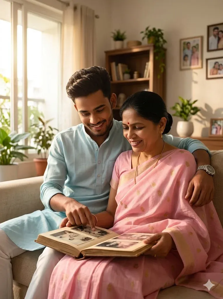 Indoor mother and son family memory Gemini prompt