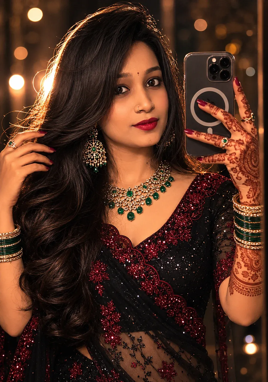 Dreamy evening street portrait in a flowing saree