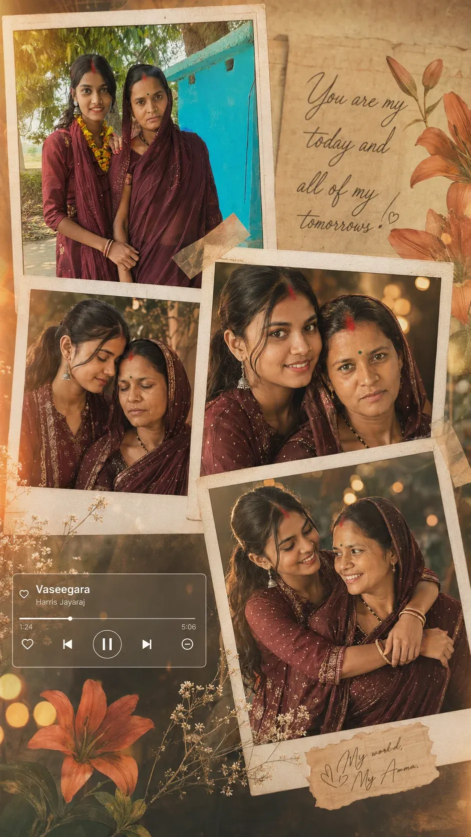 Vintage mother and daughter collage AI prompt