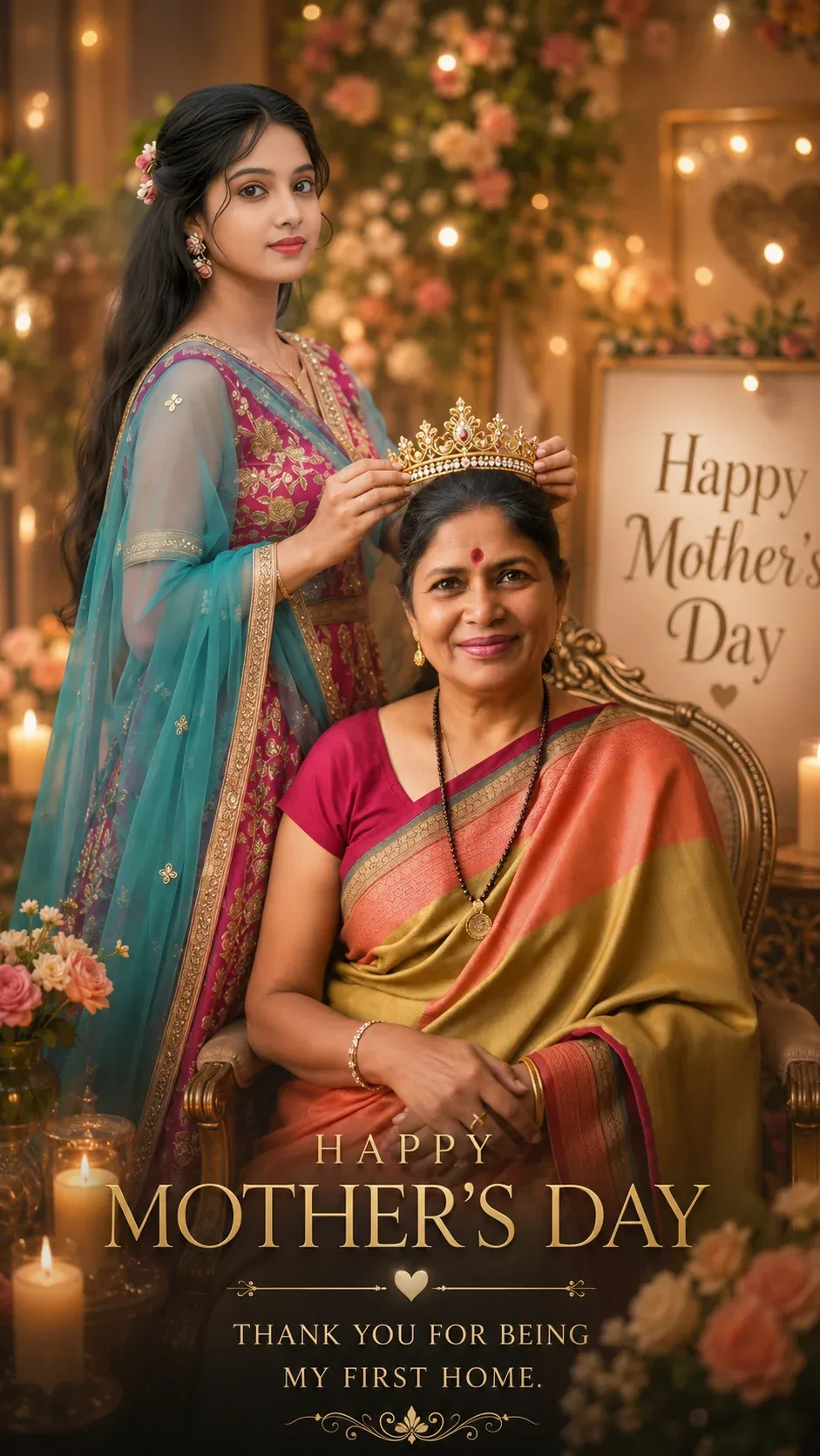 Warm cinematic Mother’s Day chair portrait prompt