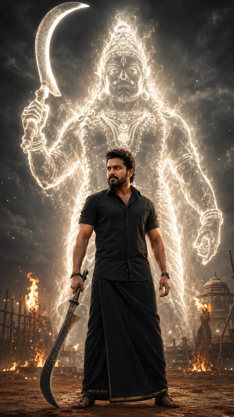 Mythological guardian warrior Karuppu AI prompt