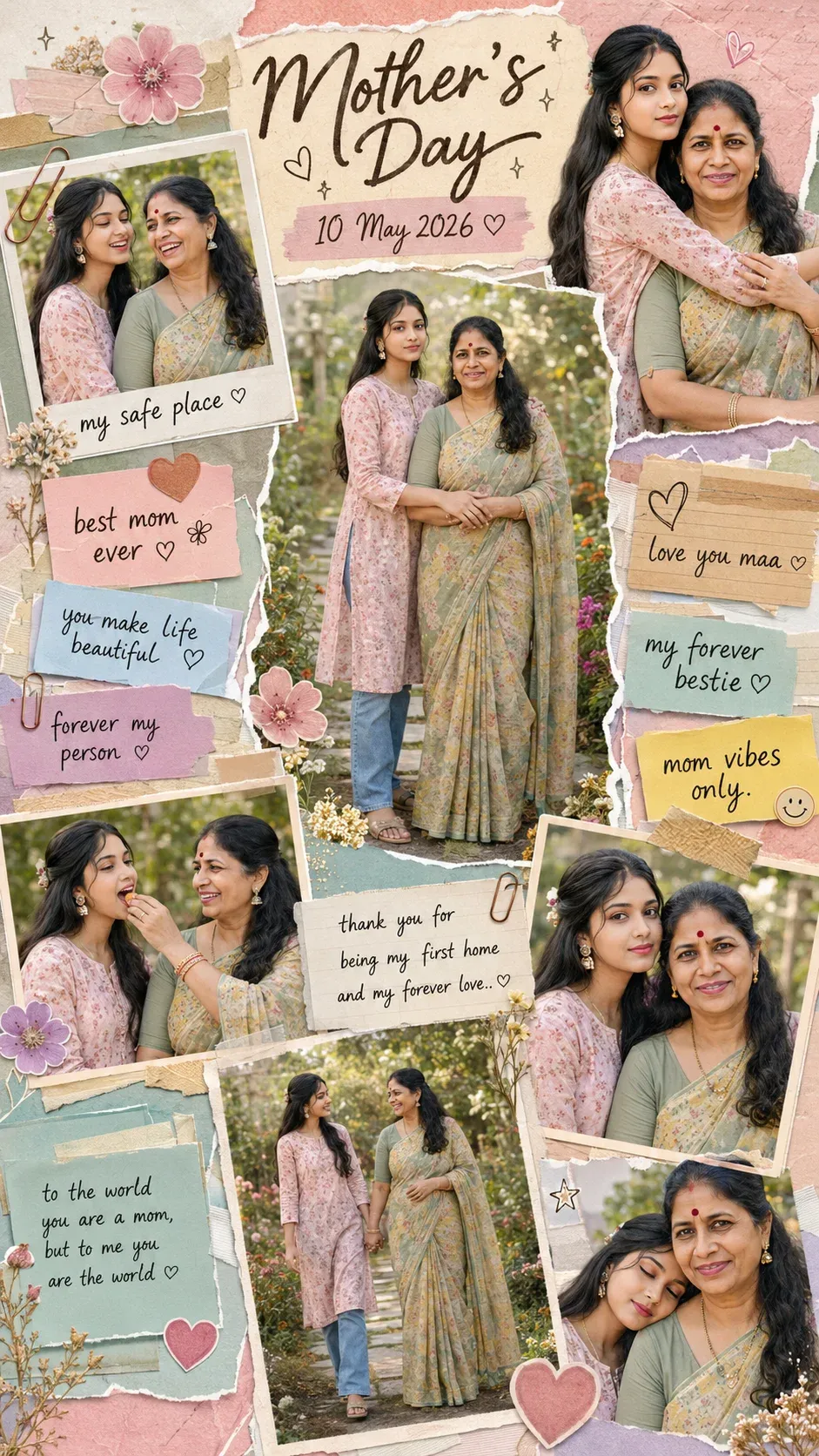 Realistic Indian mother scrapbook AI prompt