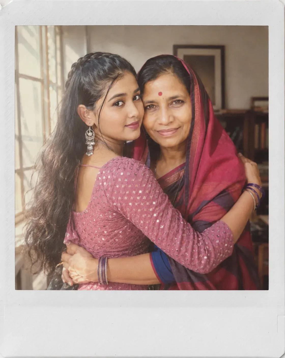 Older self hugging younger self AI photo prompt
