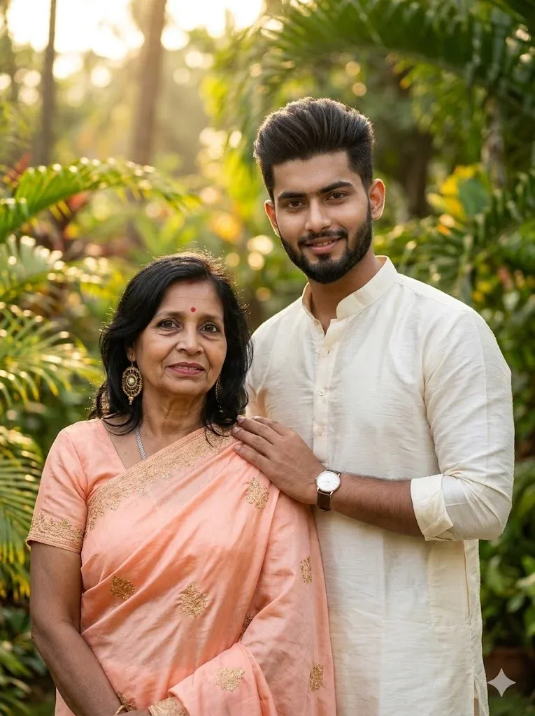Golden morning garden mother and son Gemini AI prompt