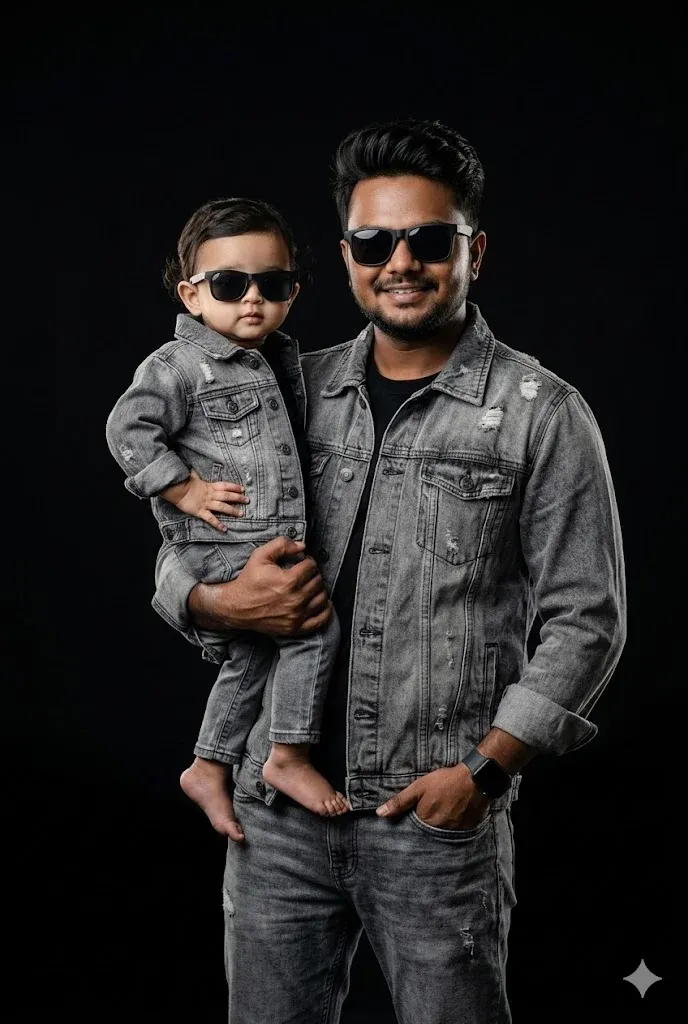 Google Gemini AI photo editing prompt for father and daughter studio portrait