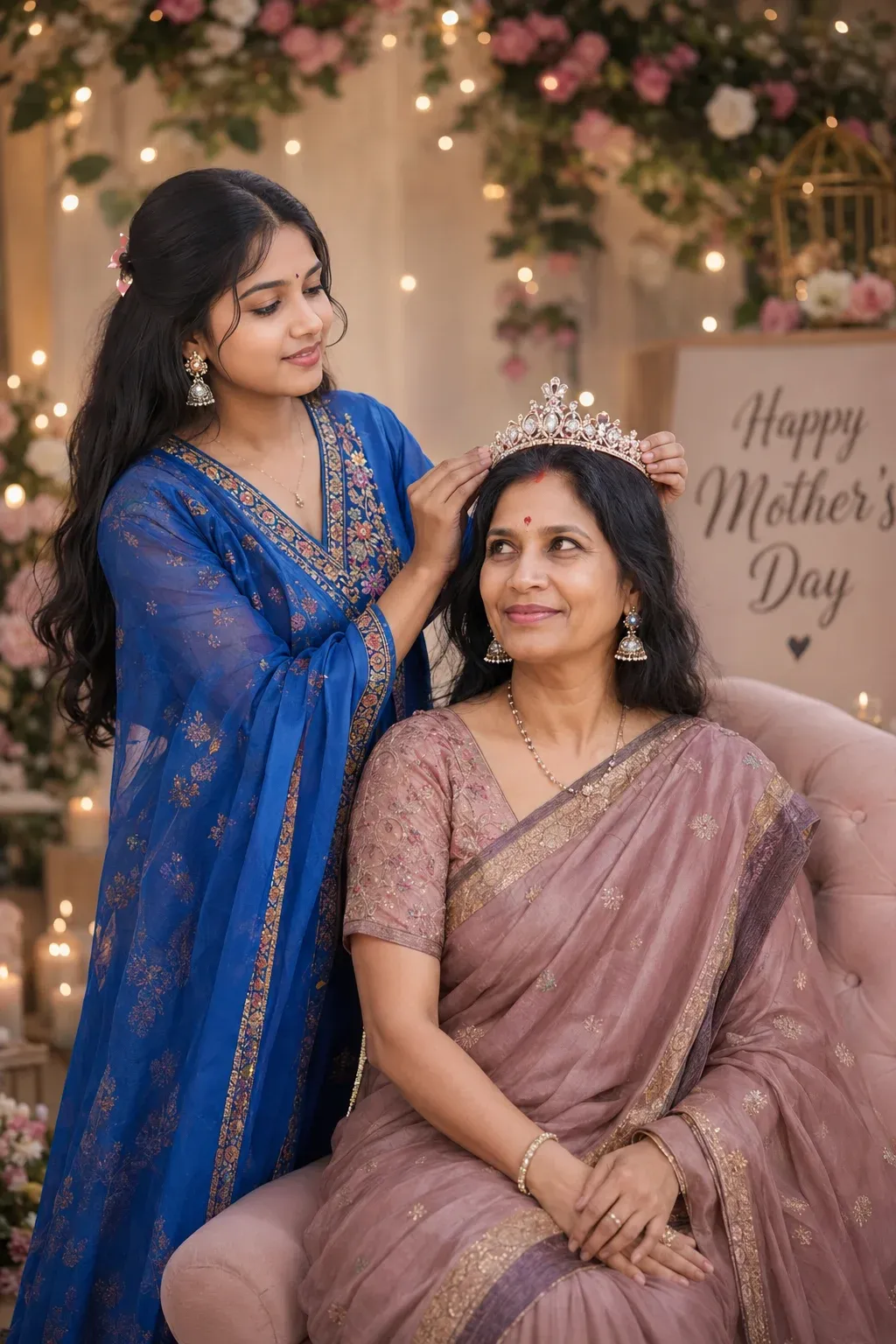 Soft DSLR Mother’s Day crown portrait prompt