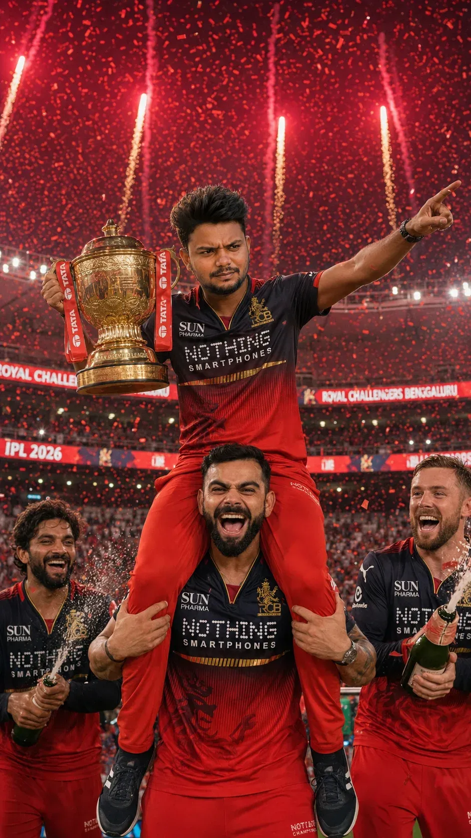 RCB player shoulders celebration AI prompt