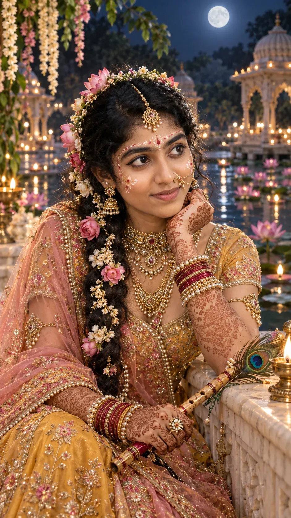Mustard pink royal Radha Rani AI prompt