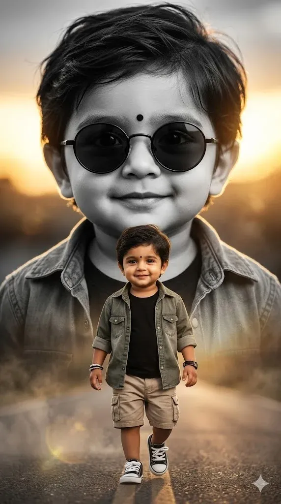 Google Gemini AI photo editing prompt for luxury toddler double exposure portrait