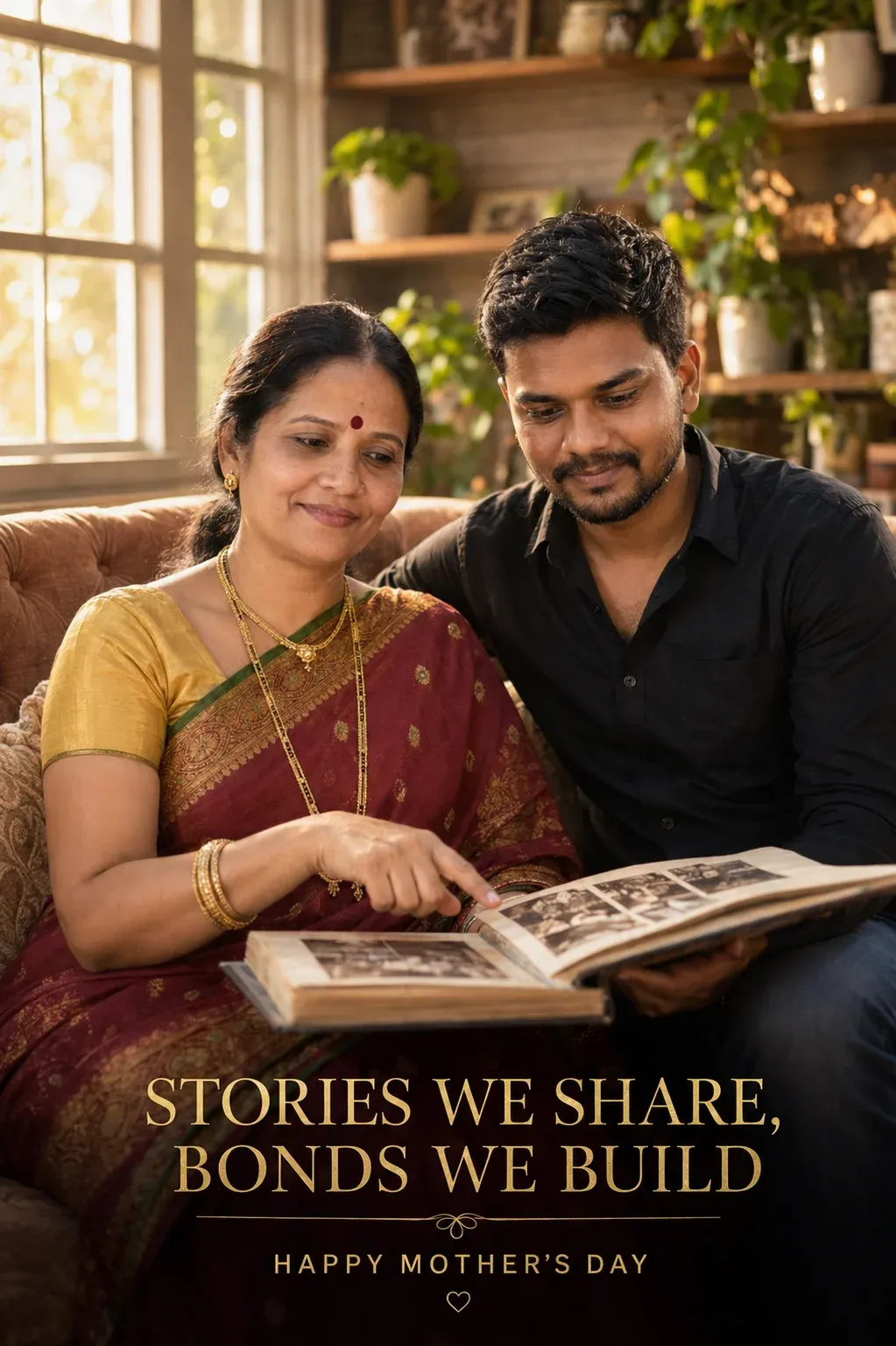 Cozy mother and son memory album AI prompt