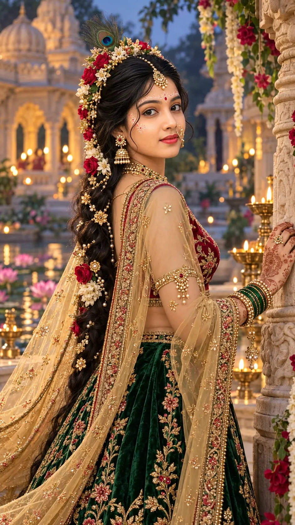 Emerald green temple Radha Rani look prompt