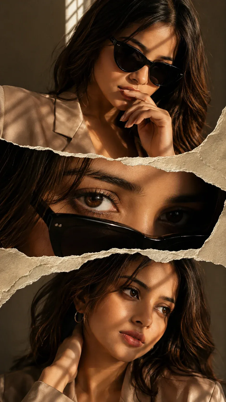 Luxury fashion editorial triptych AI prompt