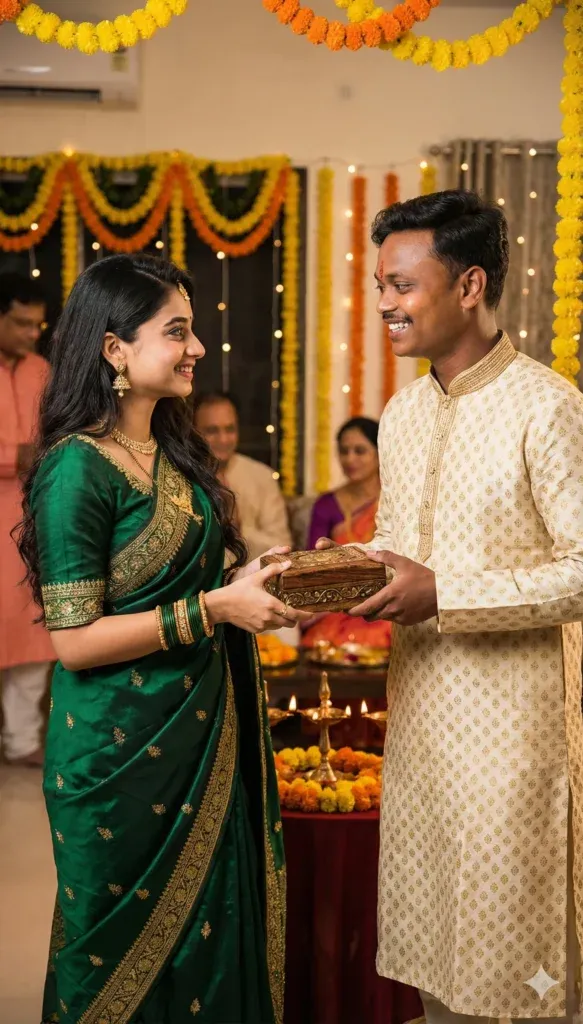 Brother and sister gift exchange AI photo prompt