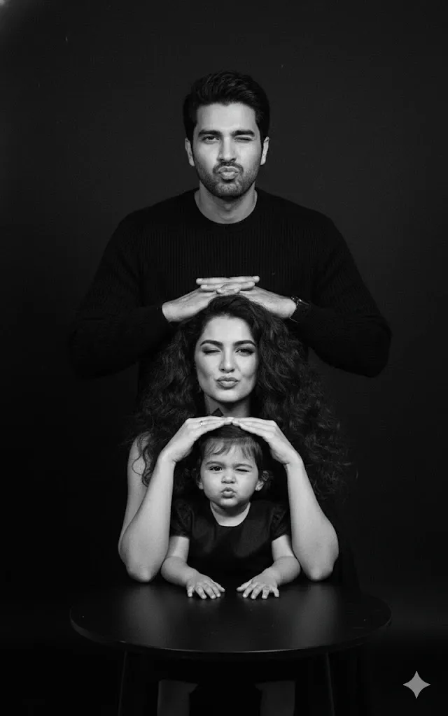 High contrast cute family photo prompt black and white