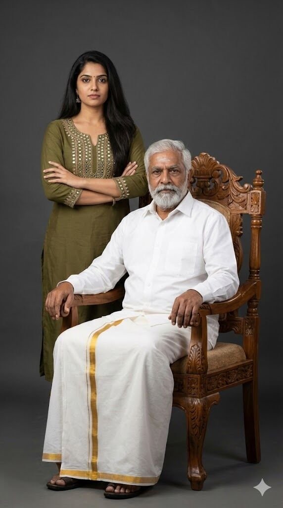 Dignified father and daughter Gemini studio prompt