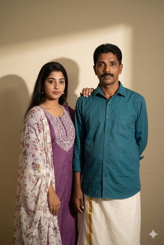 Vintage formal Indian father and daughter Gemini prompt