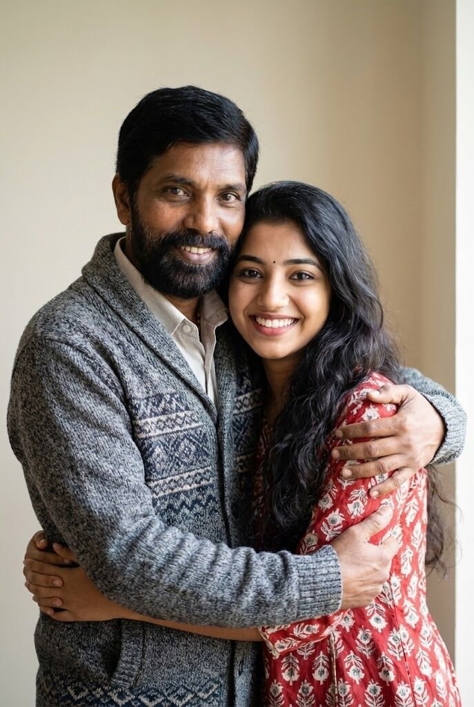 Casual smiling father and daughter Gemini AI prompt