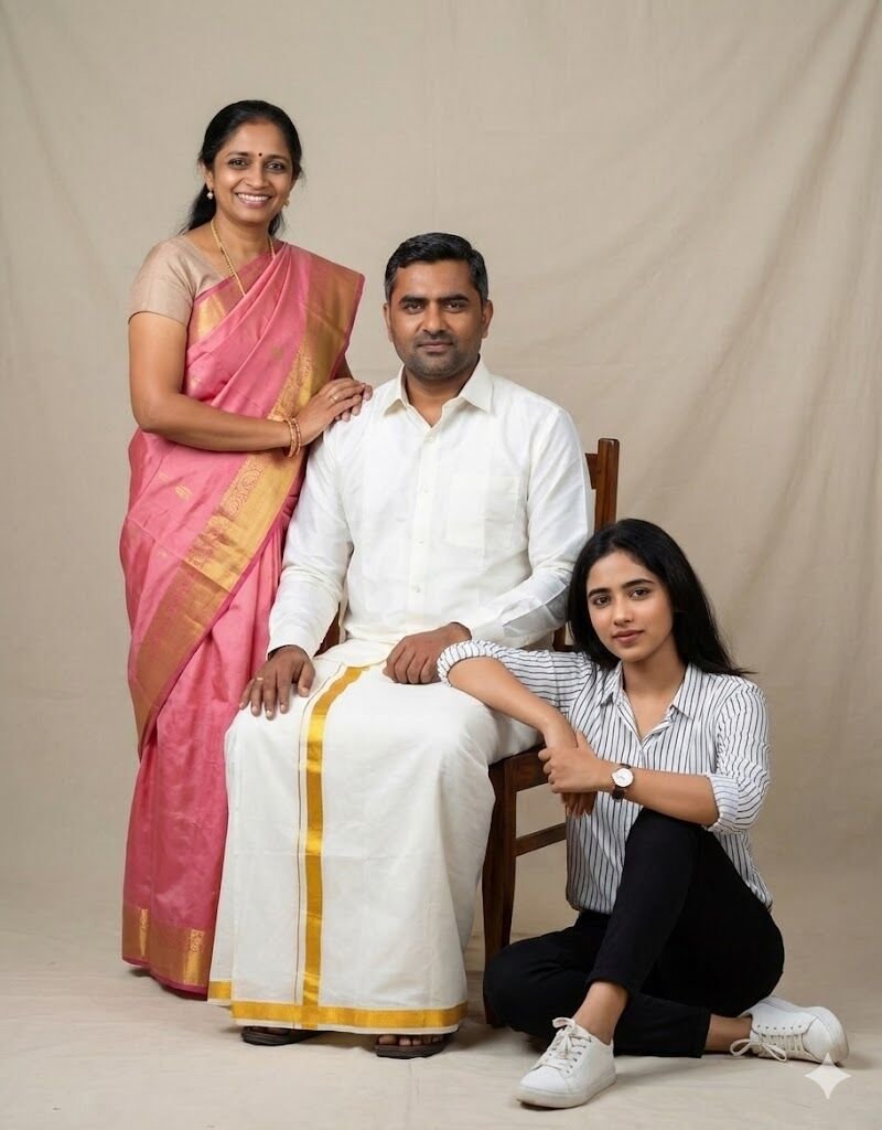 Father mother and daughter Gemini family photo prompt