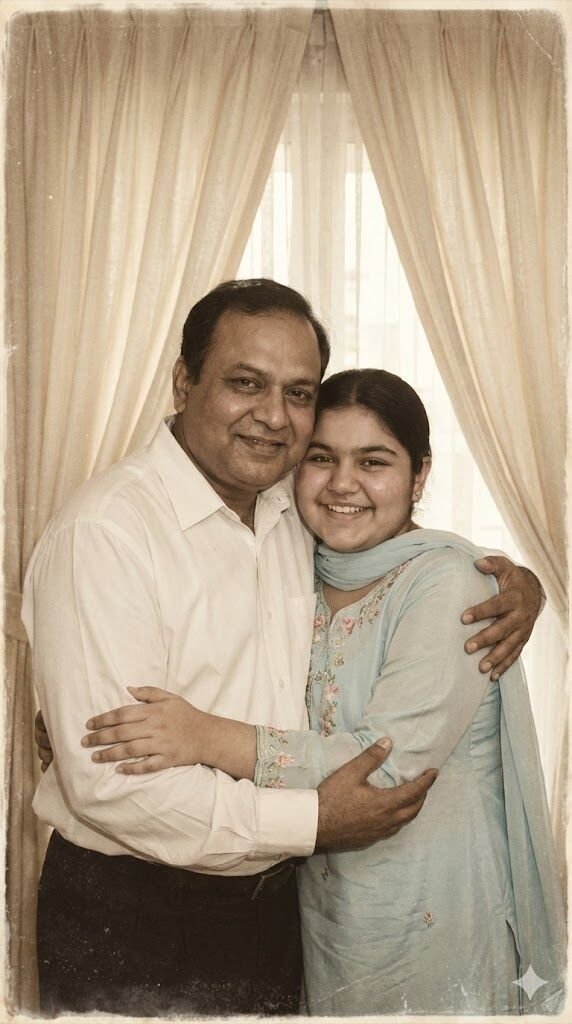 Old photo style father and daughter Gemini prompt