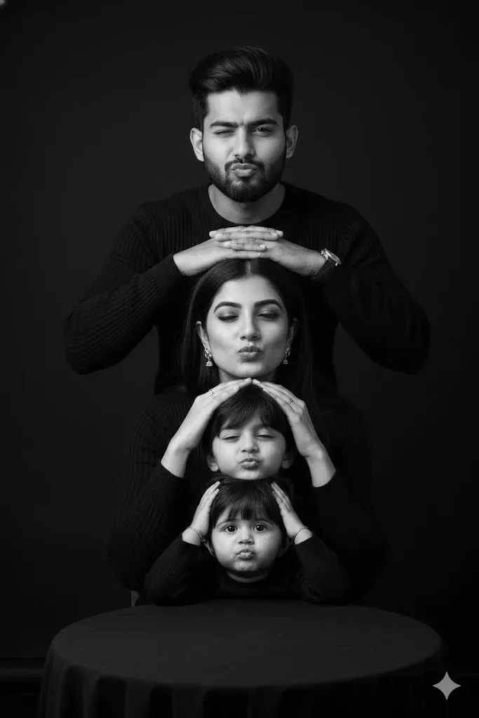 Creative family of four AI photo prompt