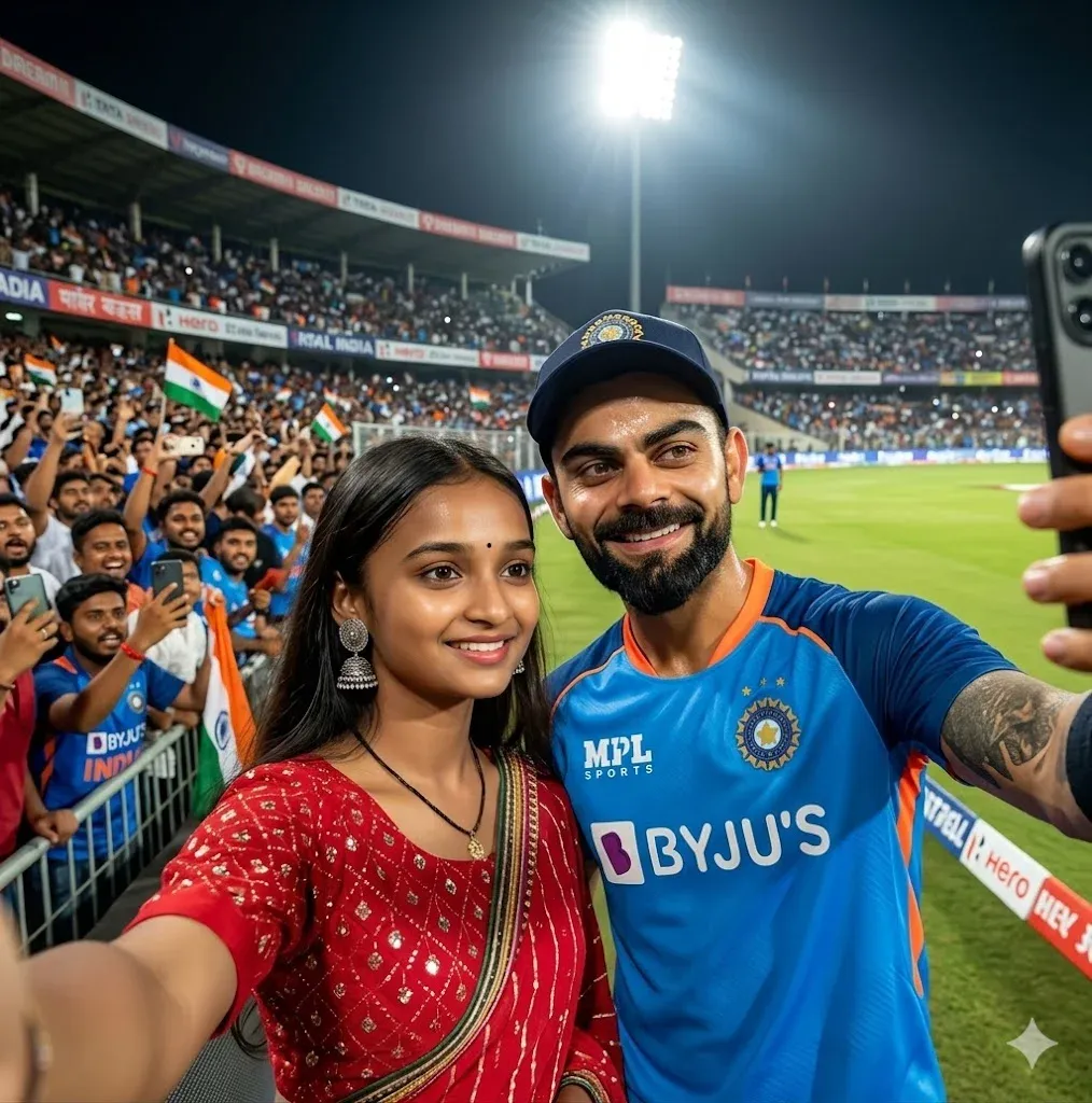 RCB fan selfie under stadium floodlights