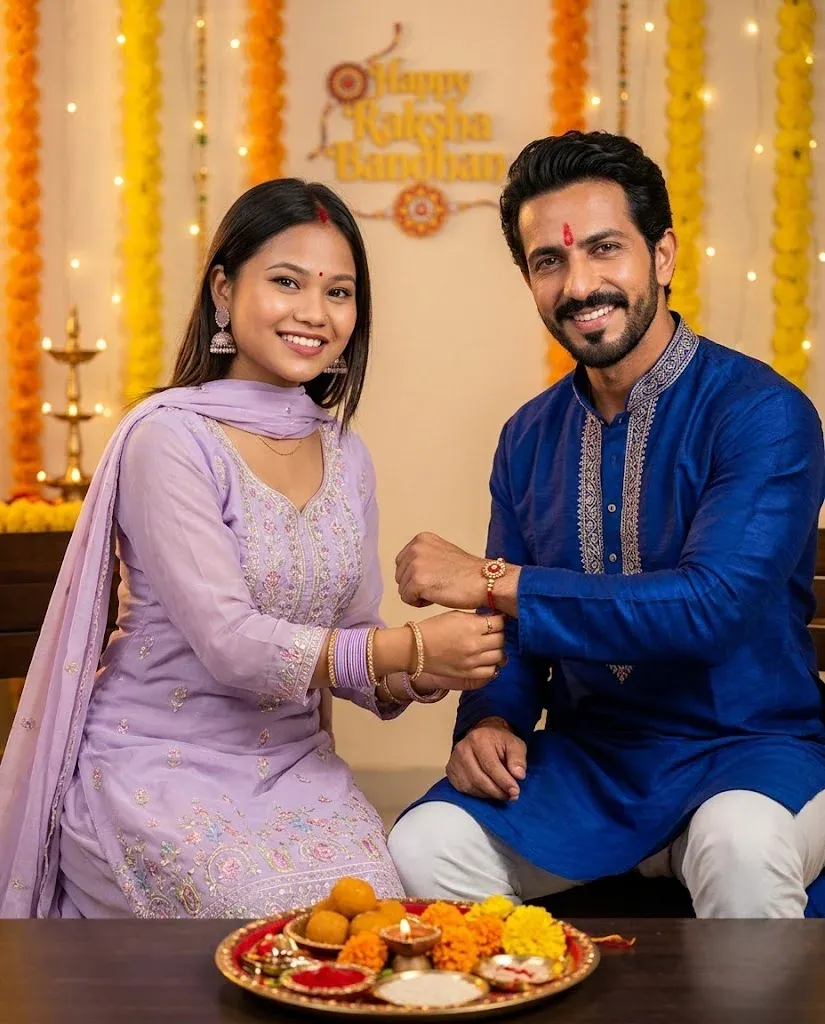 Cinematic Raksha Bandhan brother sister prompt