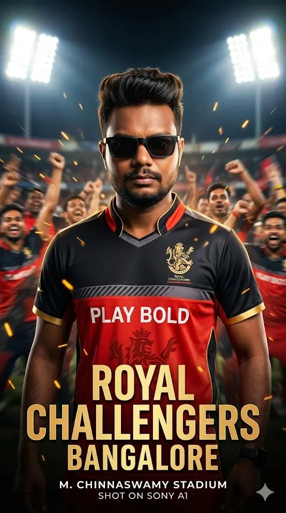Cinematic RCB stadium poster prompt