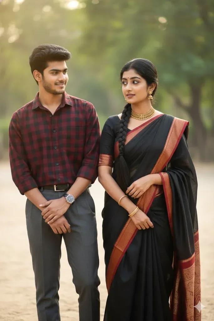 Black saree romantic husband and wife Gemini prompt