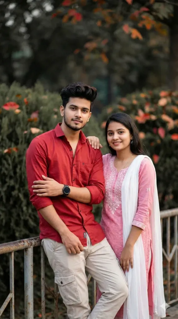 Outdoor brother and sister fashion portrait prompt