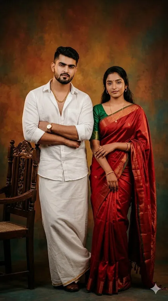 Thevar Magan premium leaning couple pose prompt