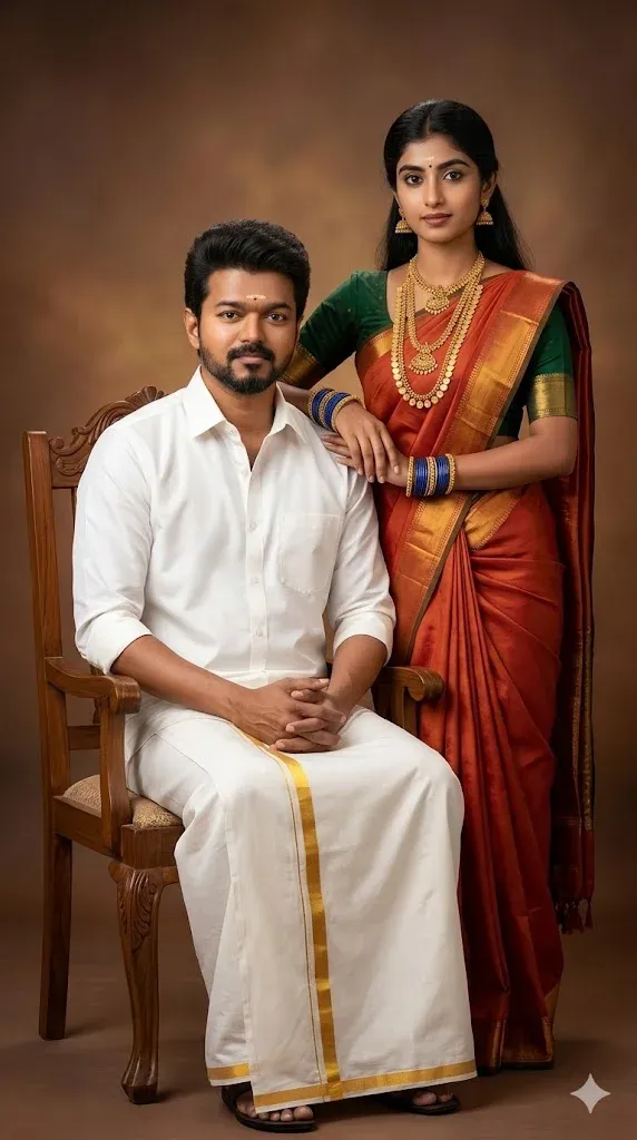 Traditional South Indian husband and wife Gemini photo prompt